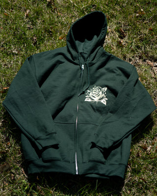 Tears Into Roses Embroidery Zip Hoodie - Forest Green
